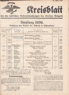 Kreisblatt für die amtlichen Bekanntmachungen des Kreises Belgard 1936 Nr 23
