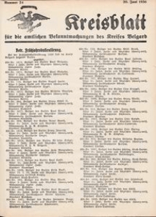Kreisblatt für die amtlichen Bekanntmachungen des Kreises Belgard 1936 Nr 24