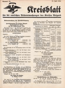 Kreisblatt f&uuml;r die amtlichen Bekanntmachungen des Kreises Belgard 1936 Nr 30
