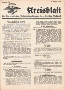 Kreisblatt für die amtlichen Bekanntmachungen des Kreises Belgard 1936 Nr 32