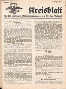 Kreisblatt für die amtlichen Bekanntmachungen des Kreises Belgard 1936 Nr 33