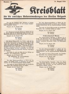 Kreisblatt für die amtlichen Bekanntmachungen des Kreises Belgard 1936 Nr 34