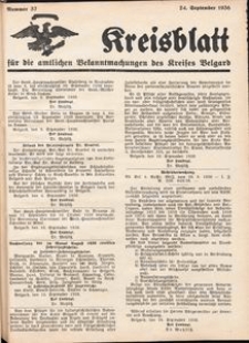 Kreisblatt für die amtlichen Bekanntmachungen des Kreises Belgard 1936 Nr 37