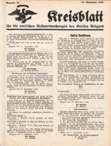 Kreisblatt für die amtlichen Bekanntmachungen des Kreises Belgard 1936 Nr 38