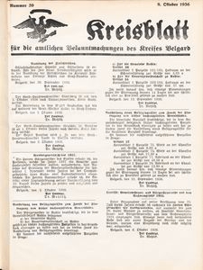 Kreisblatt für die amtlichen Bekanntmachungen des Kreises Belgard 1936 Nr 39