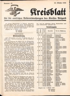 Kreisblatt f&uuml;r die amtlichen Bekanntmachungen des Kreises Belgard 1936 Nr 40