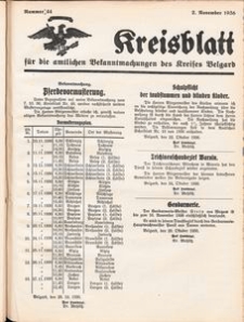 Kreisblatt f&uuml;r die amtlichen Bekanntmachungen des Kreises Belgard 1936 Nr 44