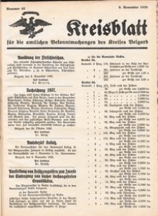 Kreisblatt f&uuml;r die amtlichen Bekanntmachungen des Kreises Belgard 1936 Nr 45