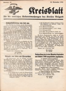 Kreisblatt für die amtlichen Bekanntmachungen des Kreises Belgard 1936 Nr 46