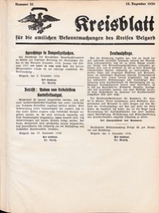 Kreisblatt für die amtlichen Bekanntmachungen des Kreises Belgard 1936 Nr 51