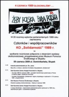 Zaproszenie członk&oacute;w i wsp&oacute;łpracownik&oacute;w KO "Solidarność" 1989 r.