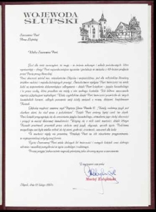 Wojewoda Słupski [list gratulacyjny z okazji 40. pracy literackiej]