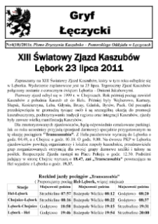 Gryf Łęczycki. Pismo Zrzeszenia Kaszubsko-Pomorskiego Oddziału w Łęczycach, 2011, lipiec, Nr 4 (10)