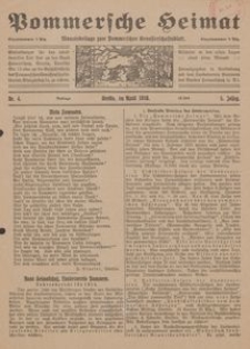 Pommersche Heimat. Monatsbeilage zum Pommerschen Genossenschaftsblatt Nr. 4/1916