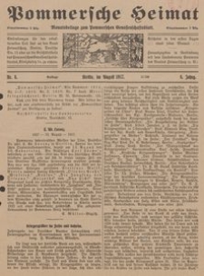 Pommersche Heimat. Monatsbeilage zum Pommerschen Genossenschaftsblatt Nr. 8/1917
