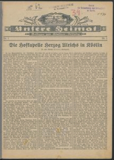 Unsere Heimat. Beilage zur Kösliner Zeitung Nr. 1/1934