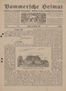 Pommersche Heimat. Monatsbeilage zum Pommerschen Genossenschaftsblatt. - Mitteilungen des Bundes Heimatschutz, Landesverein Pommern Nr. 2/1920