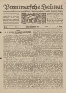 Pommersche Heimat. Monatsbeilage zum Pommerschen Genossenschaftsblatt. - Mitteilungen des Bundes Heimatschutz, Landesverein Pommern Nr. 9/1921