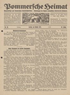 Pommersche Heimat. Monatsbeilage zum Pommerschen Genossenschaftsblatt. - Mitteilungen des Bundes Heimatschutz, Landesverein Pommern Nr. 10/1921