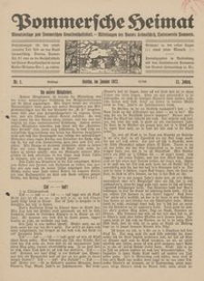 Pommersche Heimat. Monatsbeilage zum Pommerschen Genossenschaftsblatt. - Mitteilungen des Bundes Heimatschutz, Landesverein Pommern Nr. 1/1922