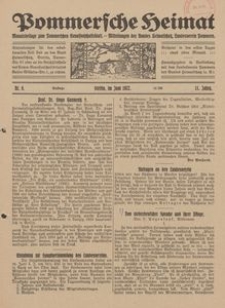 Pommersche Heimat. Monatsbeilage zum Pommerschen Genossenschaftsblatt. - Mitteilungen des Bundes Heimatschutz, Landesverein Pommern Nr. 6/1922