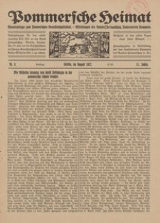 Pommersche Heimat. Monatsbeilage zum Pommerschen Genossenschaftsblatt. - Mitteilungen des Bundes Heimatschutz, Landesverein Pommern Nr. 8/1922