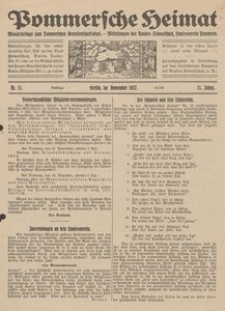 Pommersche Heimat. Monatsbeilage zum Pommerschen Genossenschaftsblatt. - Mitteilungen des Bundes Heimatschutz, Landesverein Pommern Nr. 11/1922