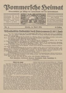 Pommersche Heimat. Monatsbl&auml;tter zur Pflege der Heimatkunde und des Heimatschutzes Nr. 4/1924
