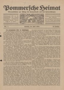 Pommersche Heimat. Monatsblätter zur Pflege der Heimatkunde und des Heimatschutzes Nr. 7/1924