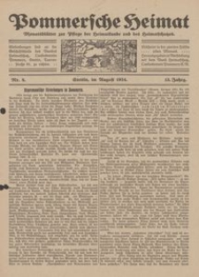 Pommersche Heimat. Monatsbl&auml;tter zur Pflege der Heimatkunde und des Heimatschutzes Nr. 8/1924