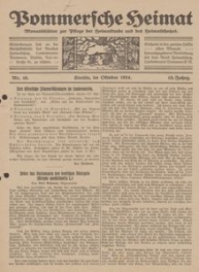 Pommersche Heimat. Monatsblätter zur Pflege der Heimatkunde und des Heimatschutzes Nr. 10/1924