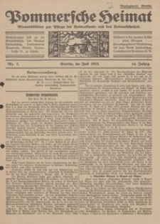 Pommersche Heimat. Monatsblätter zur Pflege der Heimatkunde und des Heimatschutzes Nr. 7/1925