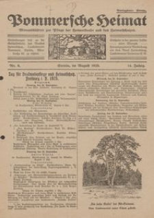 Pommersche Heimat. Monatsbl&auml;tter zur Pflege der Heimatkunde und des Heimatschutzes Nr. 8/1925