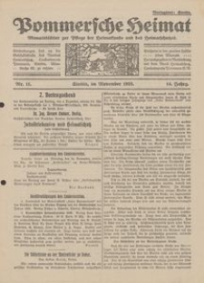 Pommersche Heimat. Monatsbl&auml;tter zur Pflege der Heimatkunde und des Heimatschutzes Nr. 11/1925