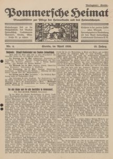 Pommersche Heimat. Monatsbl&auml;tter zur Pflege der Heimatkunde und des Heimatschutzes Nr. 4/1926