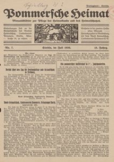 Pommersche Heimat. Monatsblätter zur Pflege der Heimatkunde und des Heimatschutzes Nr. 7/1926