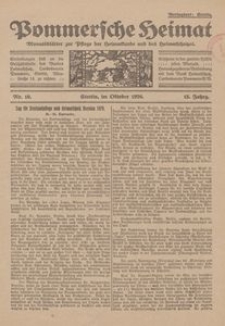 Pommersche Heimat. Monatsblätter zur Pflege der Heimatkunde und des Heimatschutzes Nr. 10/1926