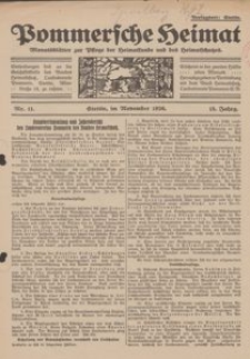 Pommersche Heimat. Monatsblätter zur Pflege der Heimatkunde und des Heimatschutzes Nr. 11/1926