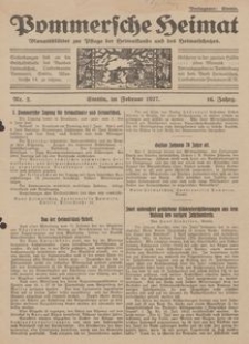 Pommersche Heimat. Monatsbl&auml;tter zur Pflege der Heimatkunde und des Heimatschutzes Nr. 2/1927