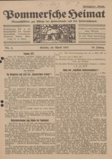 Pommersche Heimat. Monatsblätter zur Pflege der Heimatkunde und des Heimatschutzes Nr. 4/1927