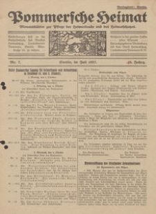 Pommersche Heimat. Monatsbl&auml;tter zur Pflege der Heimatkunde und des Heimatschutzes Nr. 7/1927