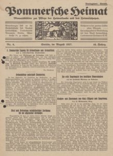 Pommersche Heimat. Monatsbl&auml;tter zur Pflege der Heimatkunde und des Heimatschutzes Nr. 8/1927