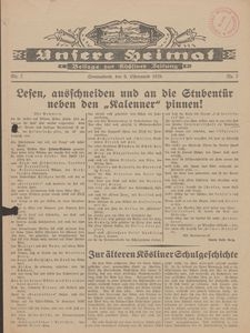 Unsere Heimat. Beilage zur K&ouml;sliner Zeitung Nr. 7/1929