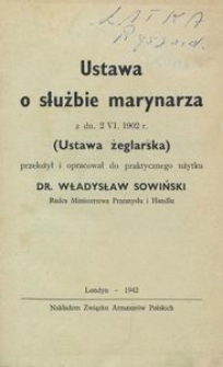 Ustawa o służbie marynarza z dn. 2.VI.1902 r.