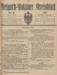 Belgard-Polziner Kreisblatt, 1922, Nr 33