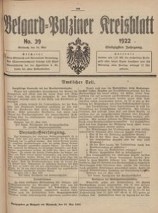 Belgard-Polziner Kreisblatt, 1922, Nr 39