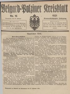 Belgard-Polziner Kreisblatt, 1921, Nr 16