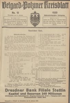 Belgard-Polziner Kreisblatt, 1920, Nr 15