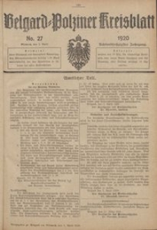 Belgard-Polziner Kreisblatt, 1920, Nr 27