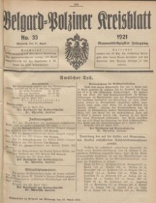Belgard-Polziner Kreisblatt, 1921, Nr 33